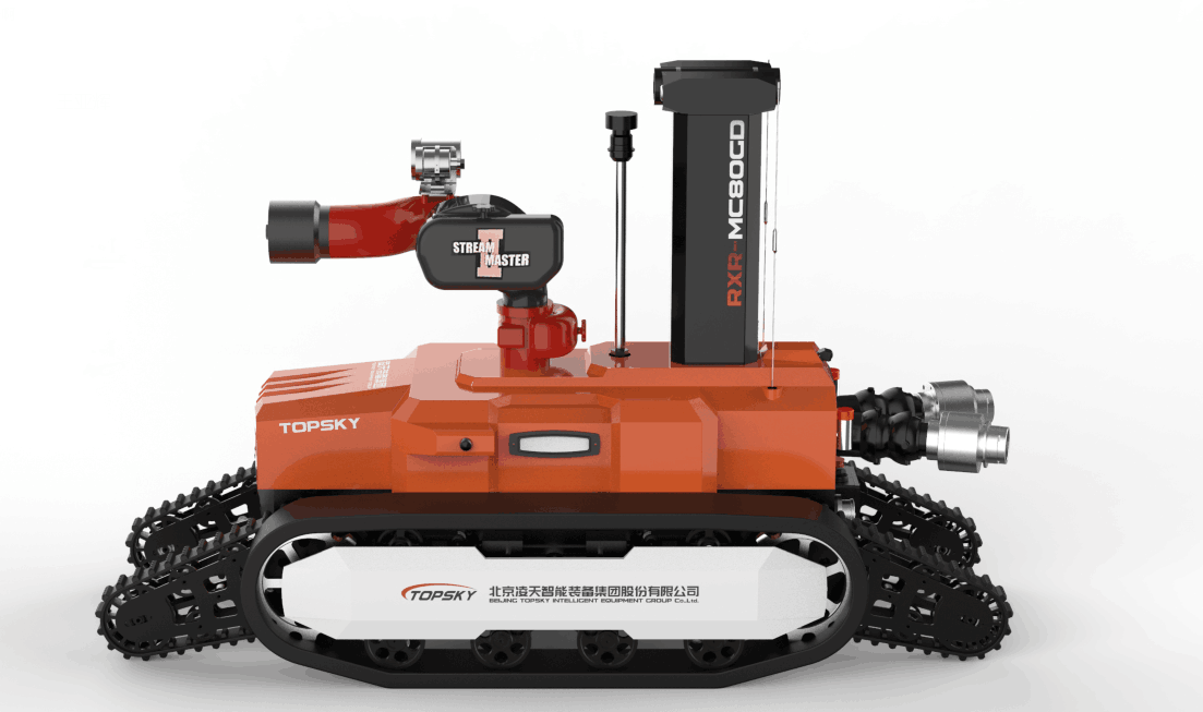 全地形防爆消防滅火偵察機(jī)器人【履帶擺臂】  (第2代，升降云臺(tái)及氣體二合一探測裝置+語音控制）  RXR-MC80BGD